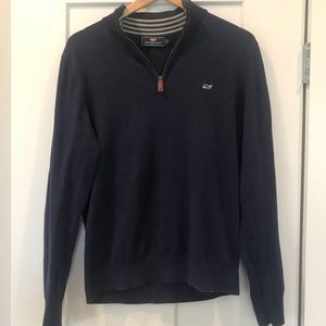 Vineyard Vines Cotton Zip 1/4 Pullover Navy Blue.